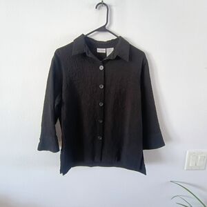 White Stag Black Textured Button Front Stretch Lightweight Blouse Womens S